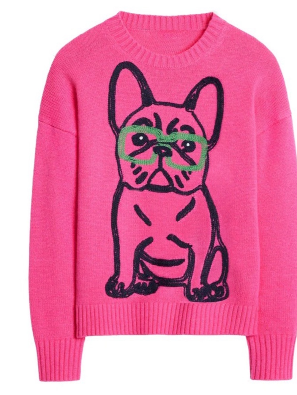 Oxnit Pink 100% Cotton French Bulldog Graphic Knit Sweater Size Small